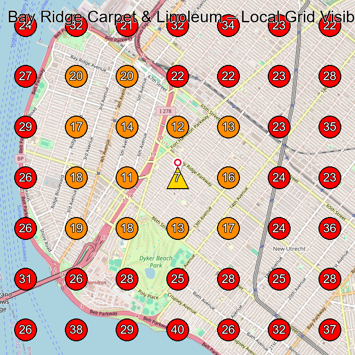 Bay Ridge Carpet & Linoleum GeoGrid visibility map for Construction Company in Brooklyn